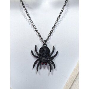 Gothic Halloween Black Glitter Spider Necklace